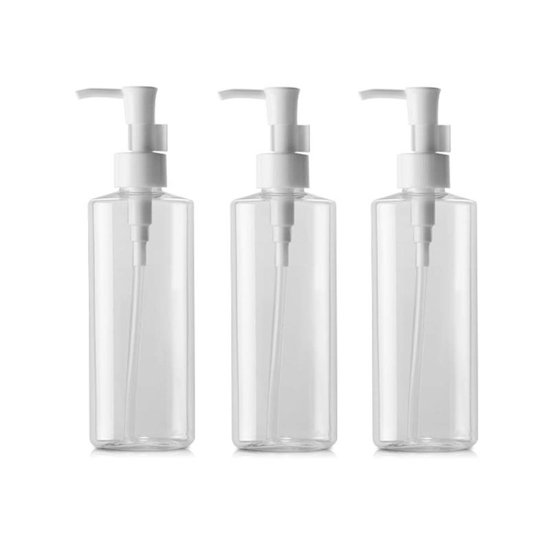 erioctry Refillable Plastic Clear Flat Pumps Lotion Cream Cleansing Oil Dispenser Bottle Travel Bottles Pump Bottle Make Up Cosmetic Container Holder Pack of 3 (100ml) - Image 1